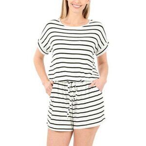 Boutique White & Black Stripe Short Sleeve Romper L